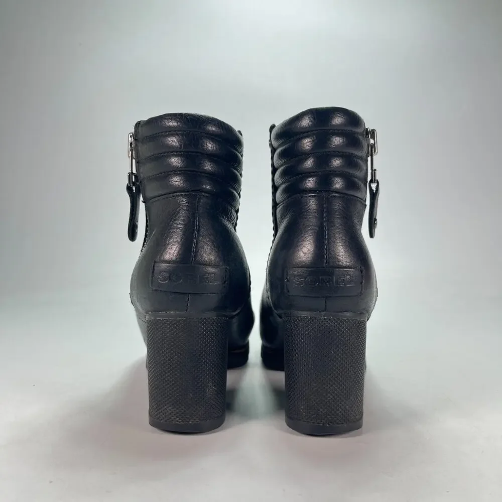 Sorel Danica Black Leather Waterproof Ankle Bootie NL2547-010 Women's Size 7